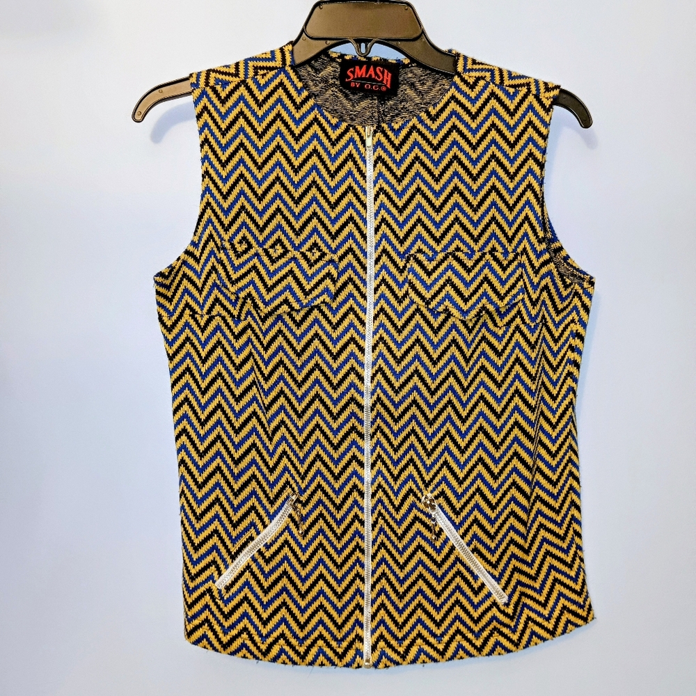 Vintage SMASH by O.G. Chevron Zip Vest • Retro Mod Swinging London Knit NWOT